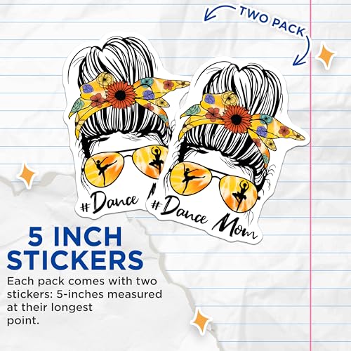 (2 Pack) Dance Mom Stickers - Ballerina Mom - Dancing Mom Decal - 5" On Longest Side - Sticks to Smooth Flat Surfaces - Made in USA - BMCS4203