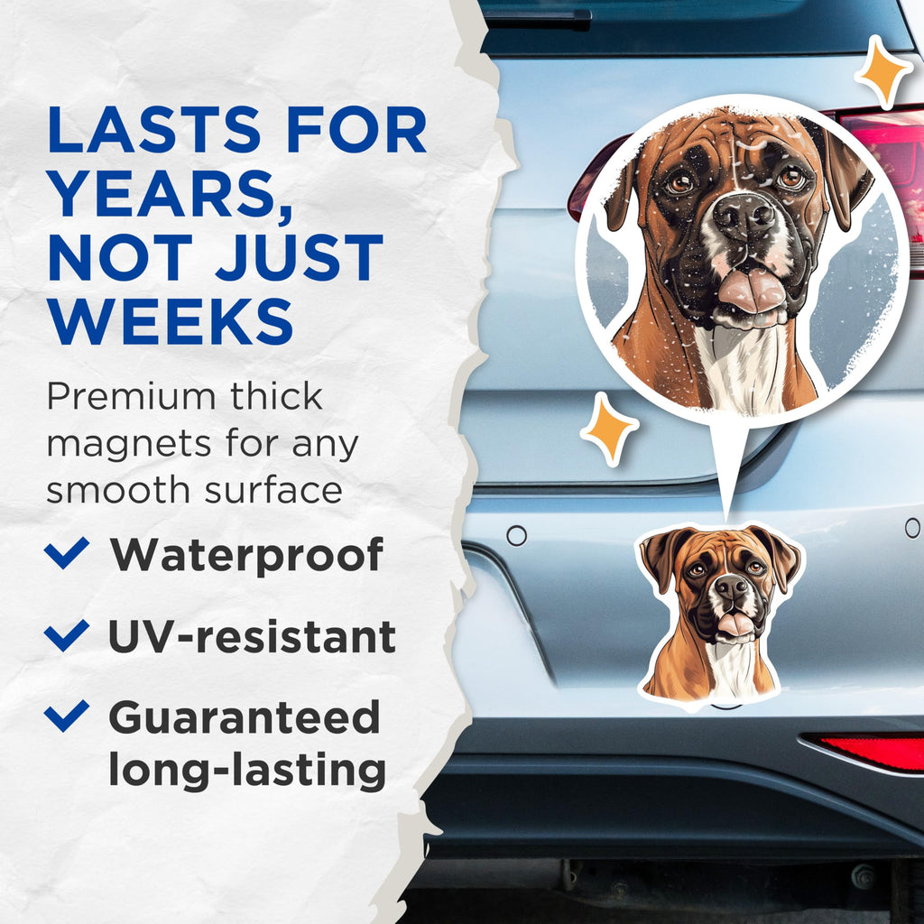 (2 Pack) Boxer Dog Magnets - Cute Pet Portrait - Dog Mom Dad Appliance Decor - Animal Enthusiast - 5 Inches On Longest Side - Thick Durable Magnet - Made in USA - MAG26690