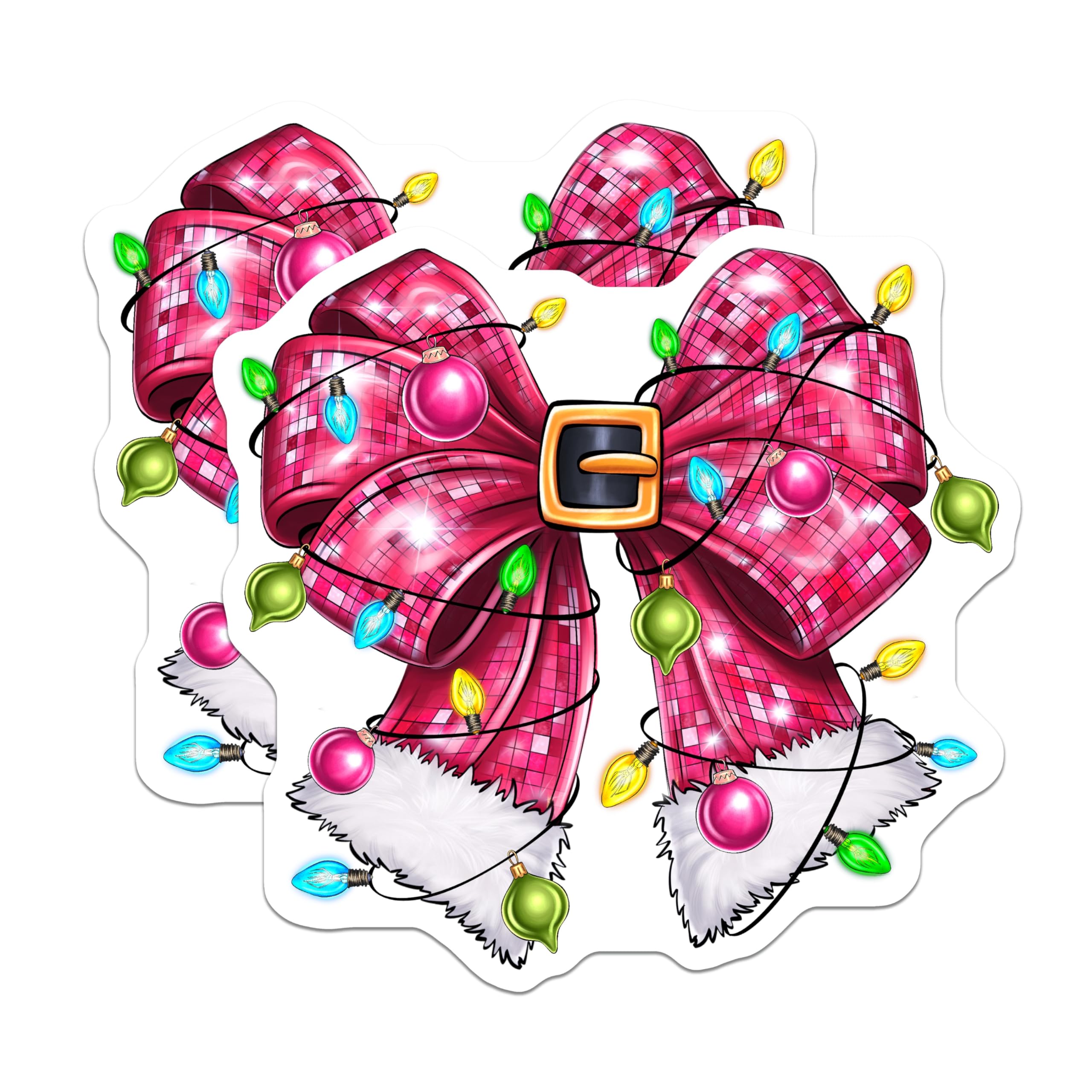 (2 Pack) Pink Christmas Bow Magnets - Santa Belt Buckle Lights - Festive Holiday Season Decoration - 5 Inches On Longest Side - Thick Durable Magnet - Made in USA - MAG23342