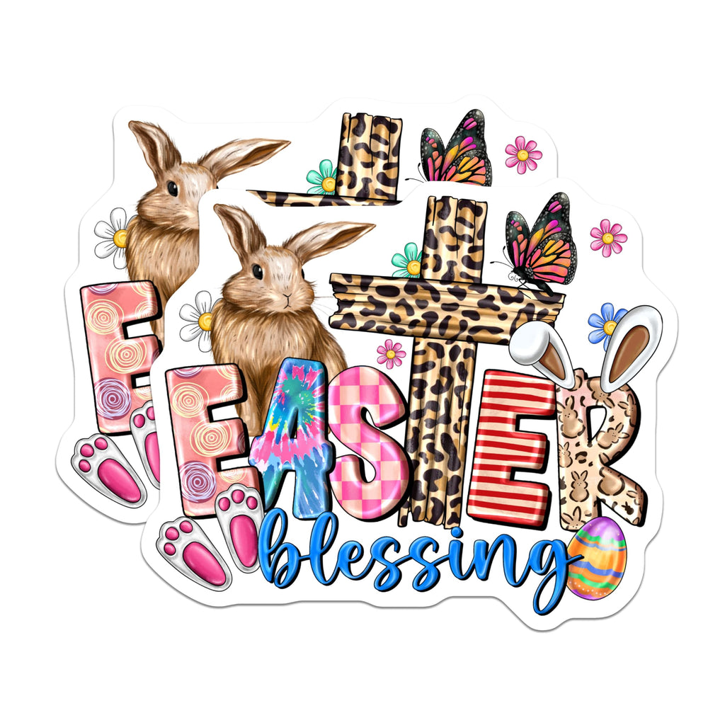 (2 Pack) Easter Blessing Magnets - Christian Faith Decor - Bunny Leopard Print Spring Refrigerator Magnet - 5 Inches On Longest Side - Thick Durable Magnet - Made in USA - MAG26002