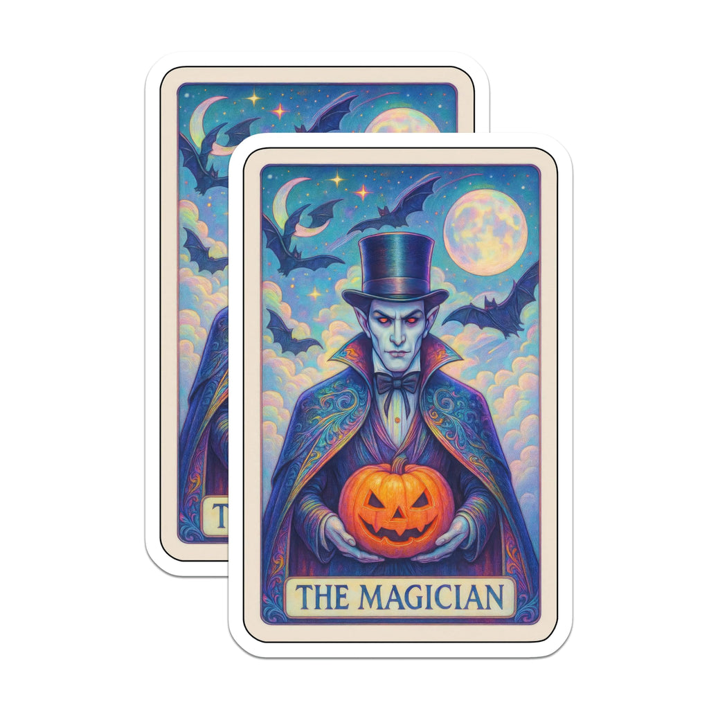 (2 Pack) Vampire Magician Tarot Magnets - Halloween Jack O Lantern Art - Spooky Gothic Decor - 5 Inches On Longest Side - Thick Durable Magnet - Made in USA - MAG20854