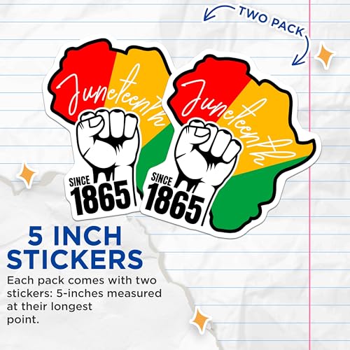 (2 Pack) Juneteenth Stickers - African American Pride Stickers - Black History Month - 5" On Longest Side - Sticks to Smooth Flat Surfaces - Made in USA - BMCS4684