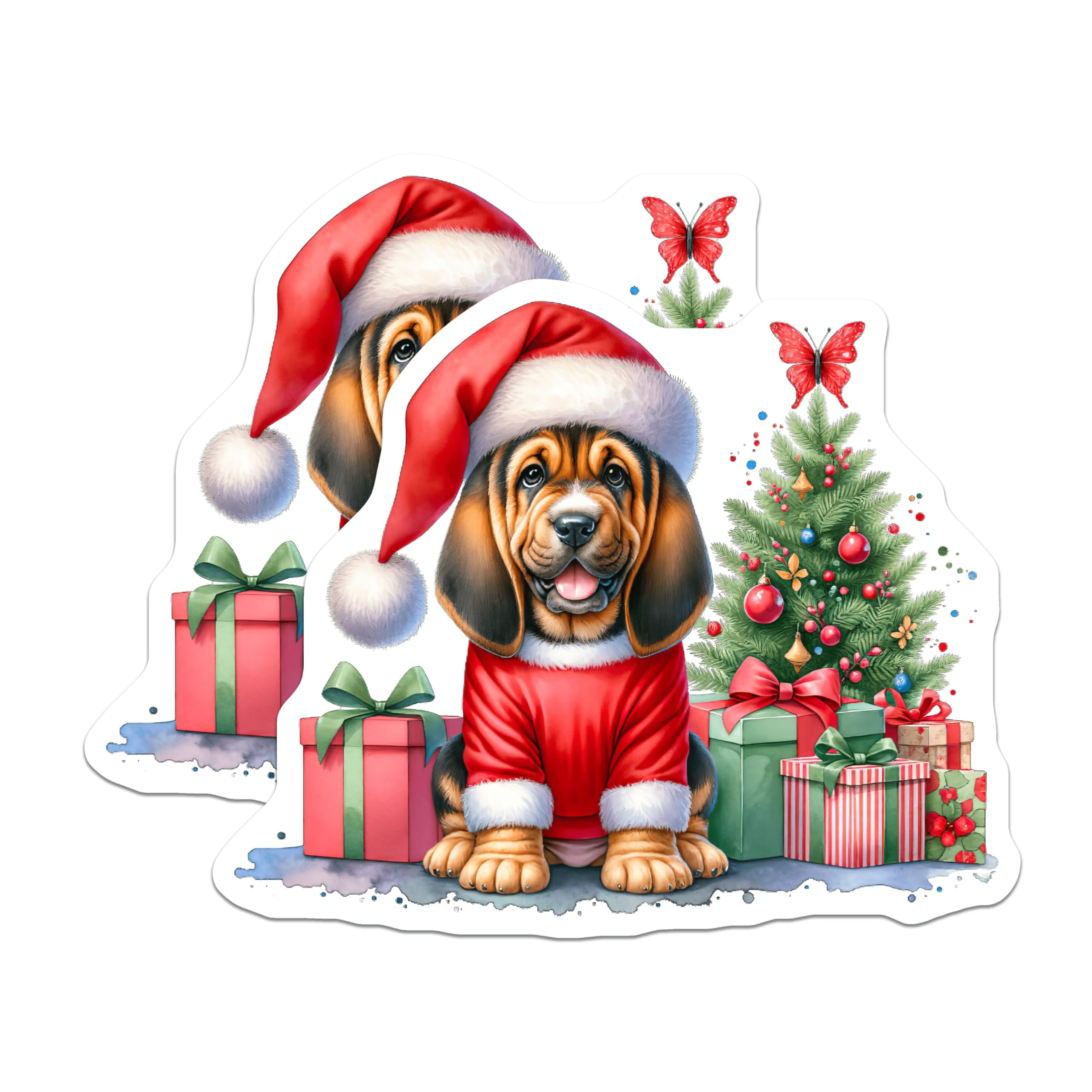 (2 Pack) Basset Hound Christmas Magnets - Santa Puppy Holiday Decor - Festive Dog Refrigerator Magnets - 5 Inches On Longest Side - Thick Durable Magnet - Made in USA - MAG24478