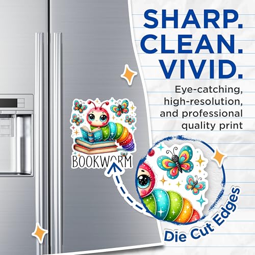 (2 Pack) Bookworm Magnets - Cute Caterpillar Magnets - Reading-Themed Refrigerator Magnets- 5" On Longest Side - for Fridges, Toolboxes, Cars - Made in USA - MAG2758