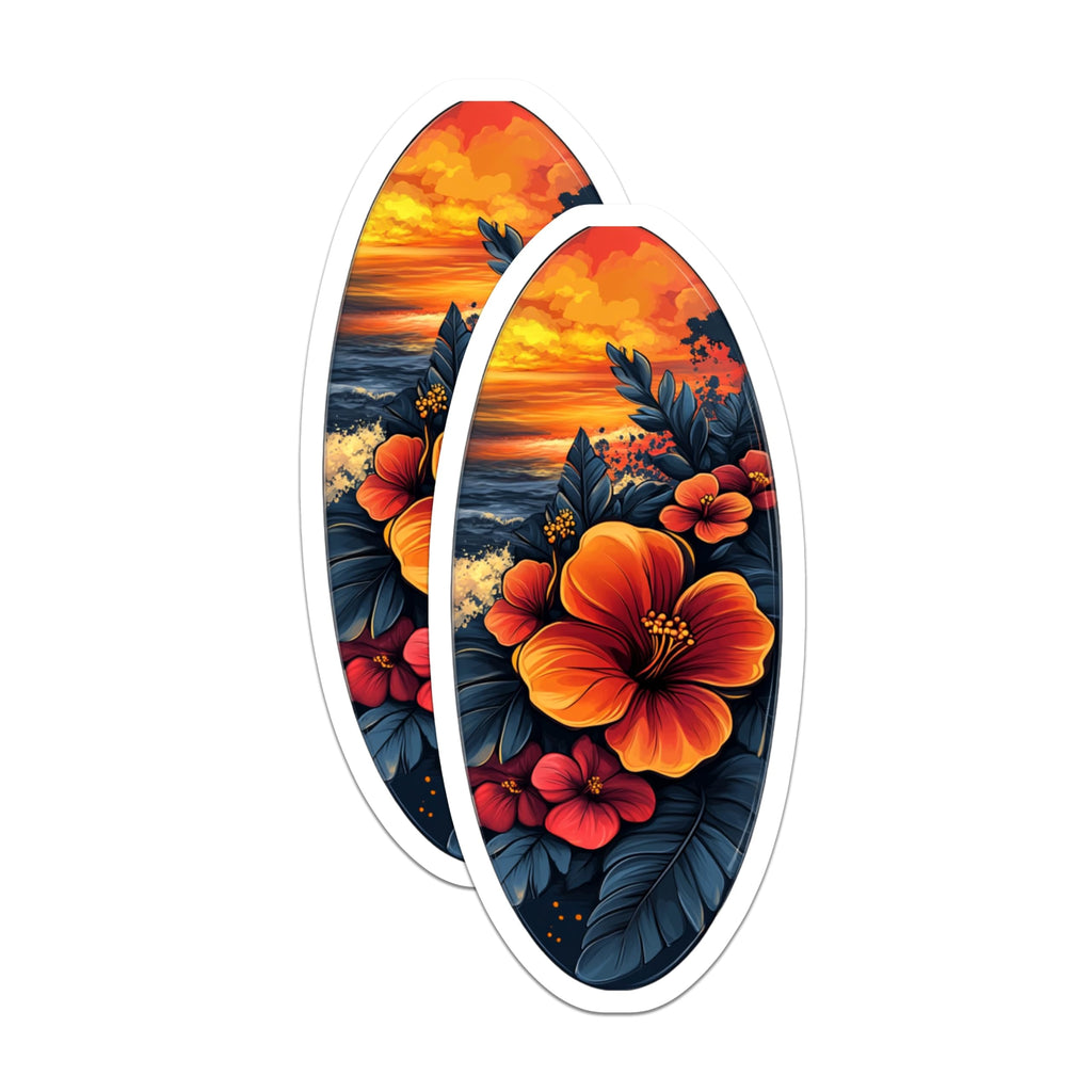 (2 Pack) Tropical Hibiscus Magnets - Sunset Beach Decor - Hawaiian Flower Art - 5 Inches On Longest Side - Thick Durable Magnet - Made in USA - MAG30821