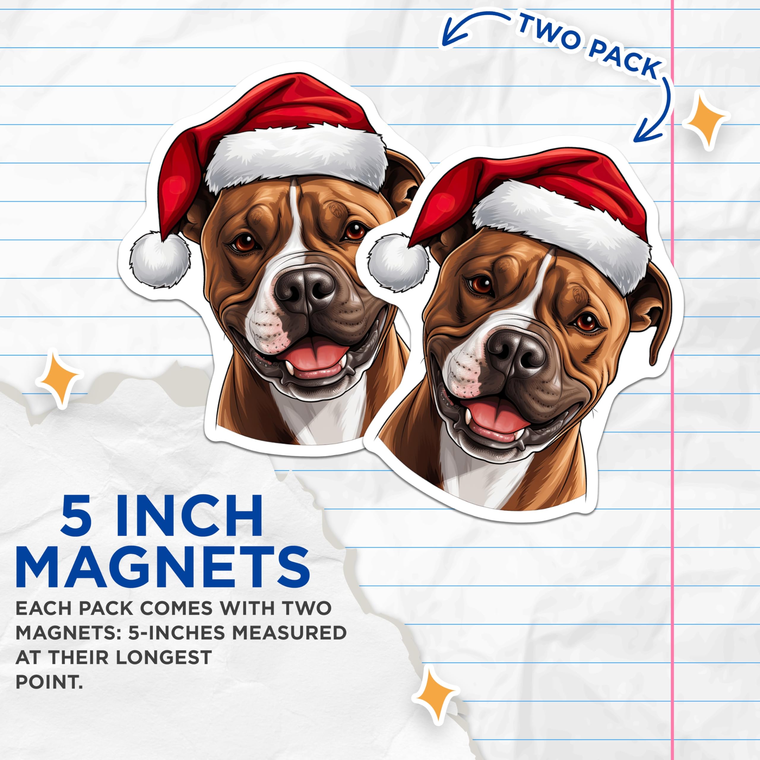 (2 Pack) Christmas Dog Magnets - Santa Hat Pitbull Bulldog Decor - Holiday Fridge Locker Magnets - 5 Inches On Longest Side - Thick Durable Magnet - Made in USA - MAG27883