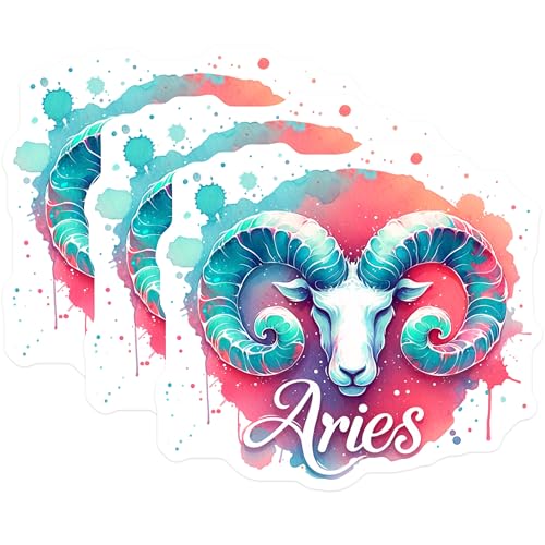 (3 Pack) Aries Zodiac Sign Decals - Astrology Lover Stickers - Colorful Laptop Decal - 3 Inches On Longest Side - Easy Peel & Apply - Made in USA - 3MCS4628