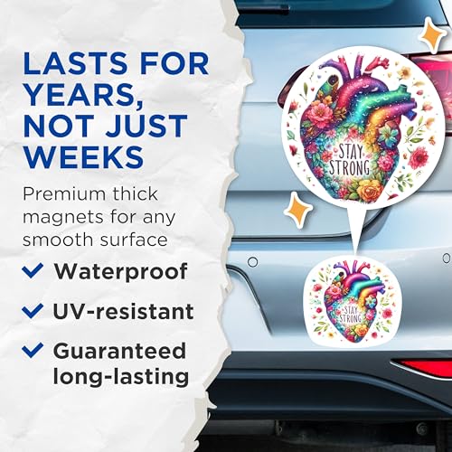 (2 Packs) Stay Strong Colorful Rainbow Heart Magnets - Positive Inspiring Motivating Magnets - 5" On Longest Side - Premium Magnet - for Fridges, Toolboxes, Cars - Made in USA - MAG2316