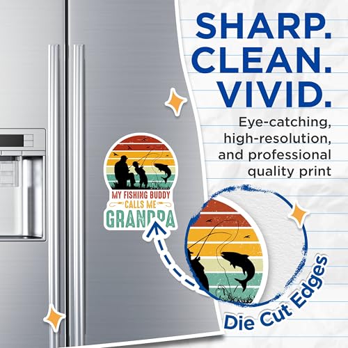 (2 Pack) My Fishing Buddy Calls Me Grandpa Magnets - Retro Fishing Design - Fishing Gifts for Grandpa - Outdoor Magnets - 5" On Longest Side - for Cars, Fridges, Toolboxes - Made in USA - MAG4146
