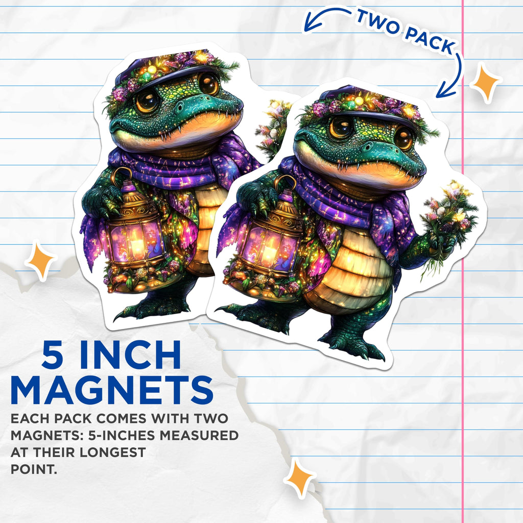 (2 Pack) Alligator Magnets - Cute Reptile Art - Decorative Fridge Magnets - 5" On Longest Side - Premium Magnet - for Cars, Refrigerators, Toolboxes, Lockers - Made in USA - MAG14619