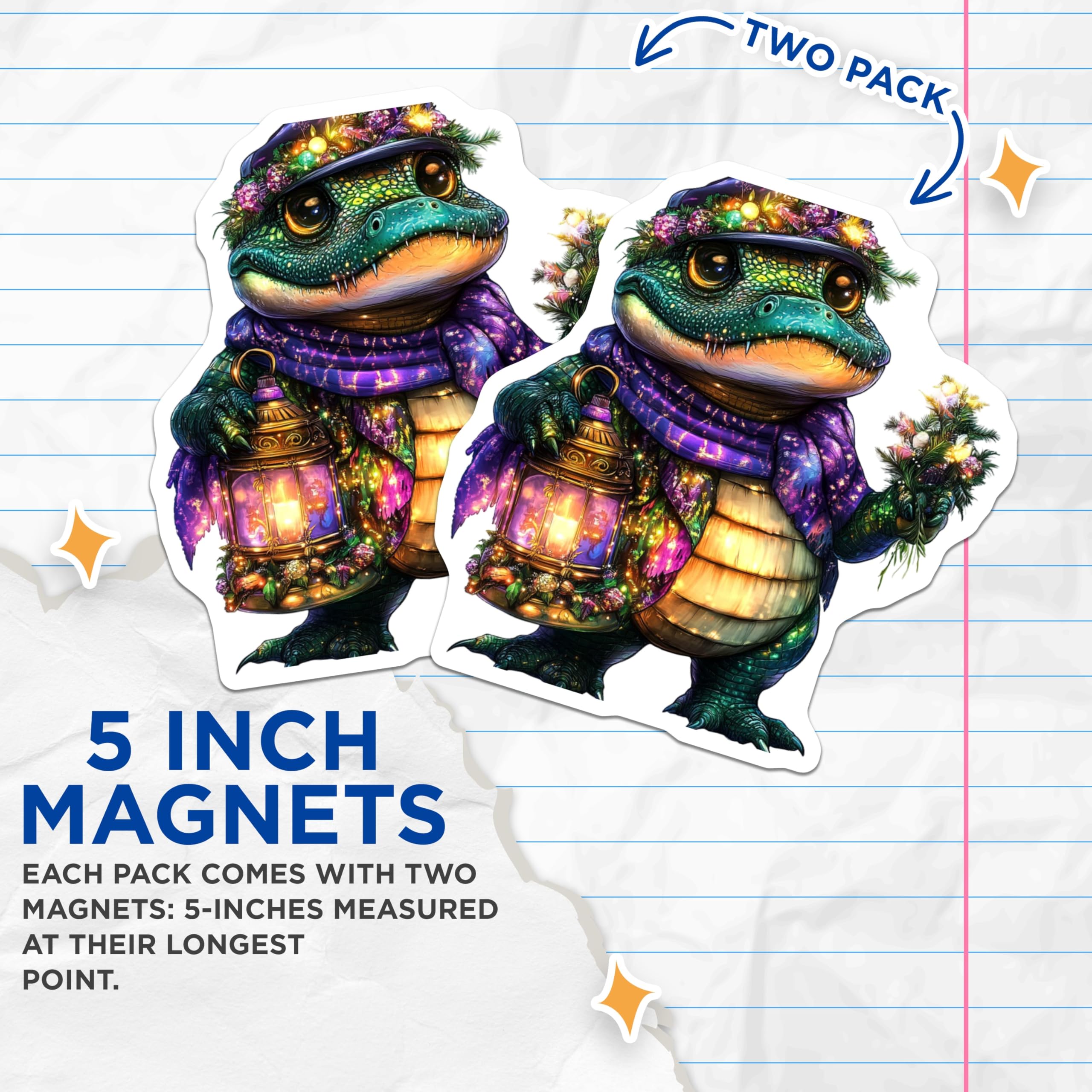 (2 Pack) Alligator Magnets - Cute Reptile Art - Decorative Fridge Magnets - 5" On Longest Side - Premium Magnet - for Cars, Refrigerators, Toolboxes, Lockers - Made in USA - MAG14619