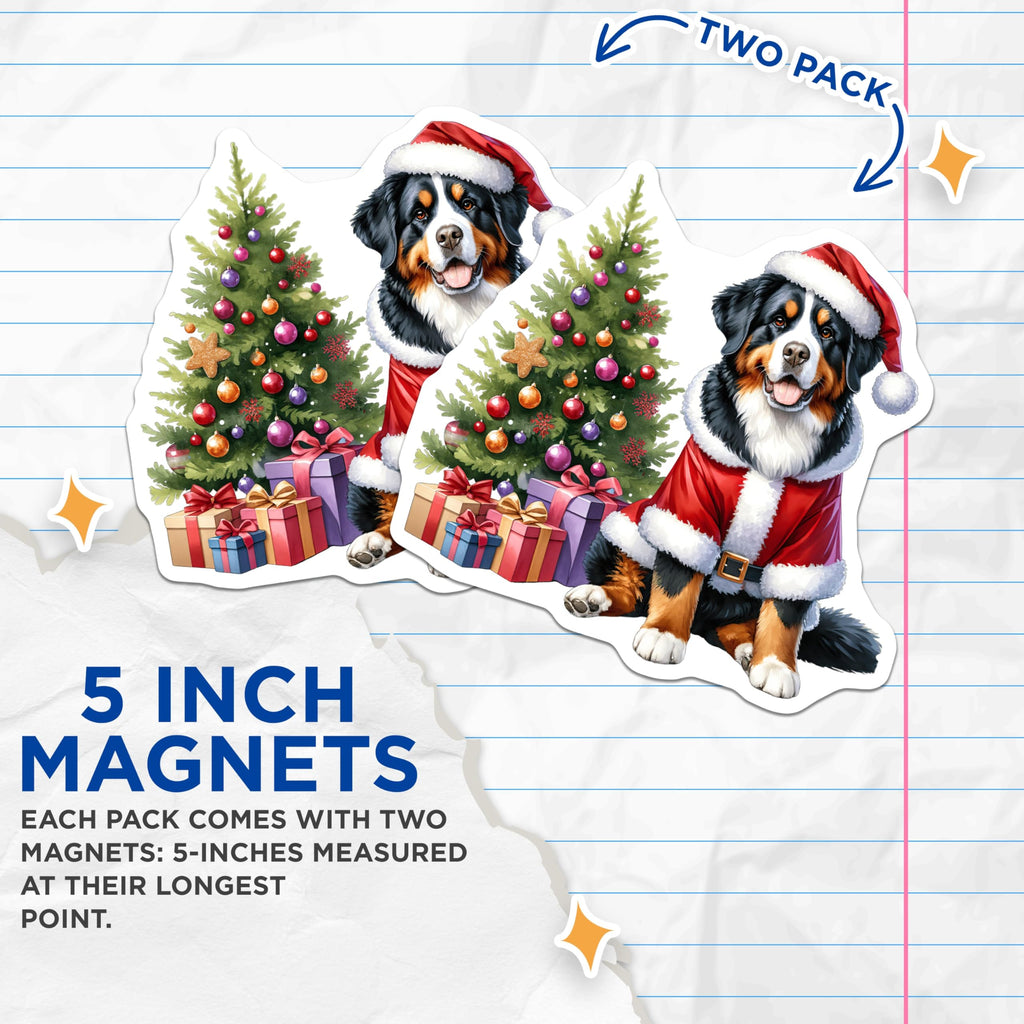 (2 Pack) Bernese Mountain Dog Magnets - Christmas Santa Pet Decor - Holiday Refrigerator Accent - 5 Inches On Longest Side - Thick Durable Magnet - Made in USA - MAG27961
