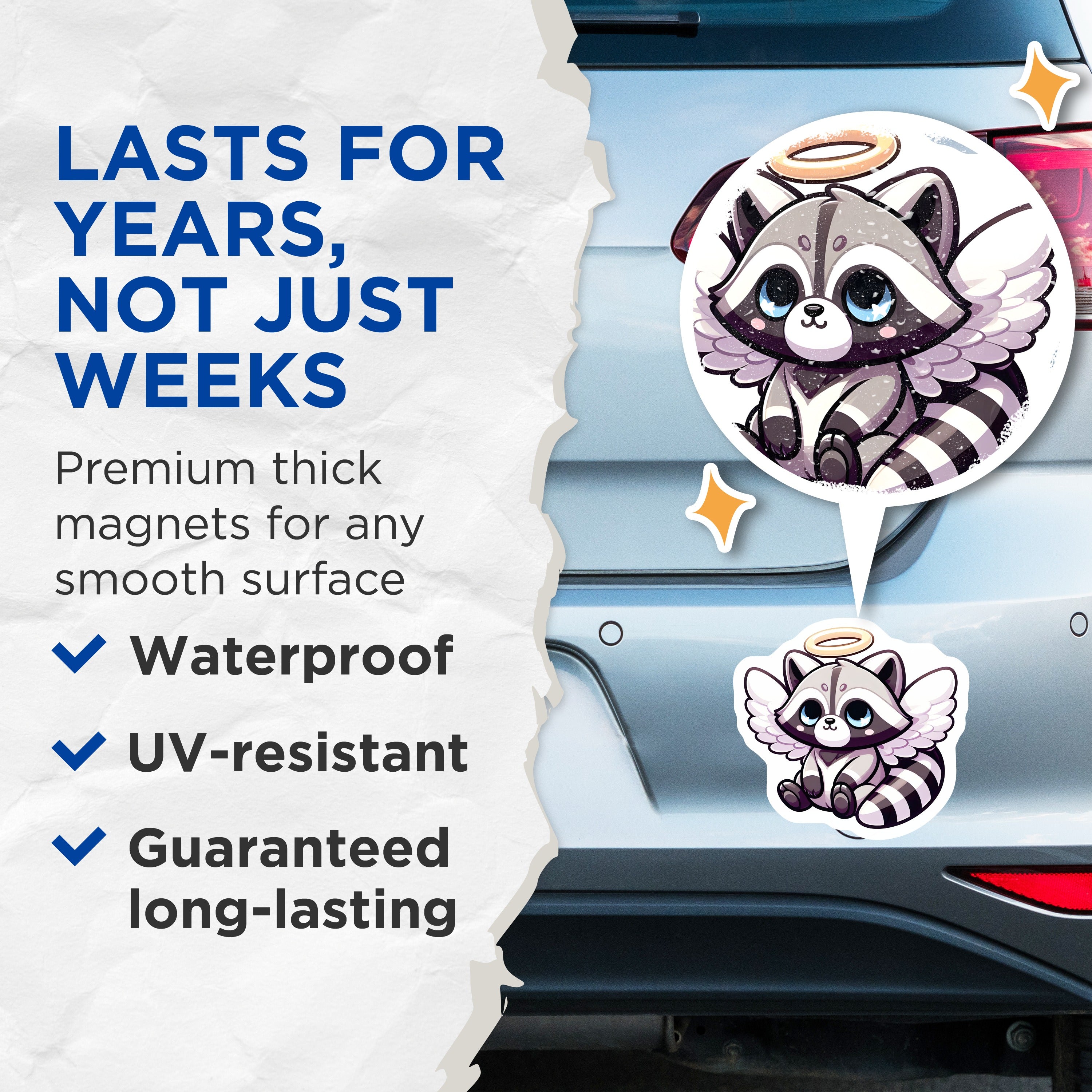 (2 Pack) Angel Raccoon Magnets - Kawaii Animal Decor - Refrigerator Locker Accent - 5 Inches On Longest Side - Thick Durable Magnet - Made in USA - MAG38939