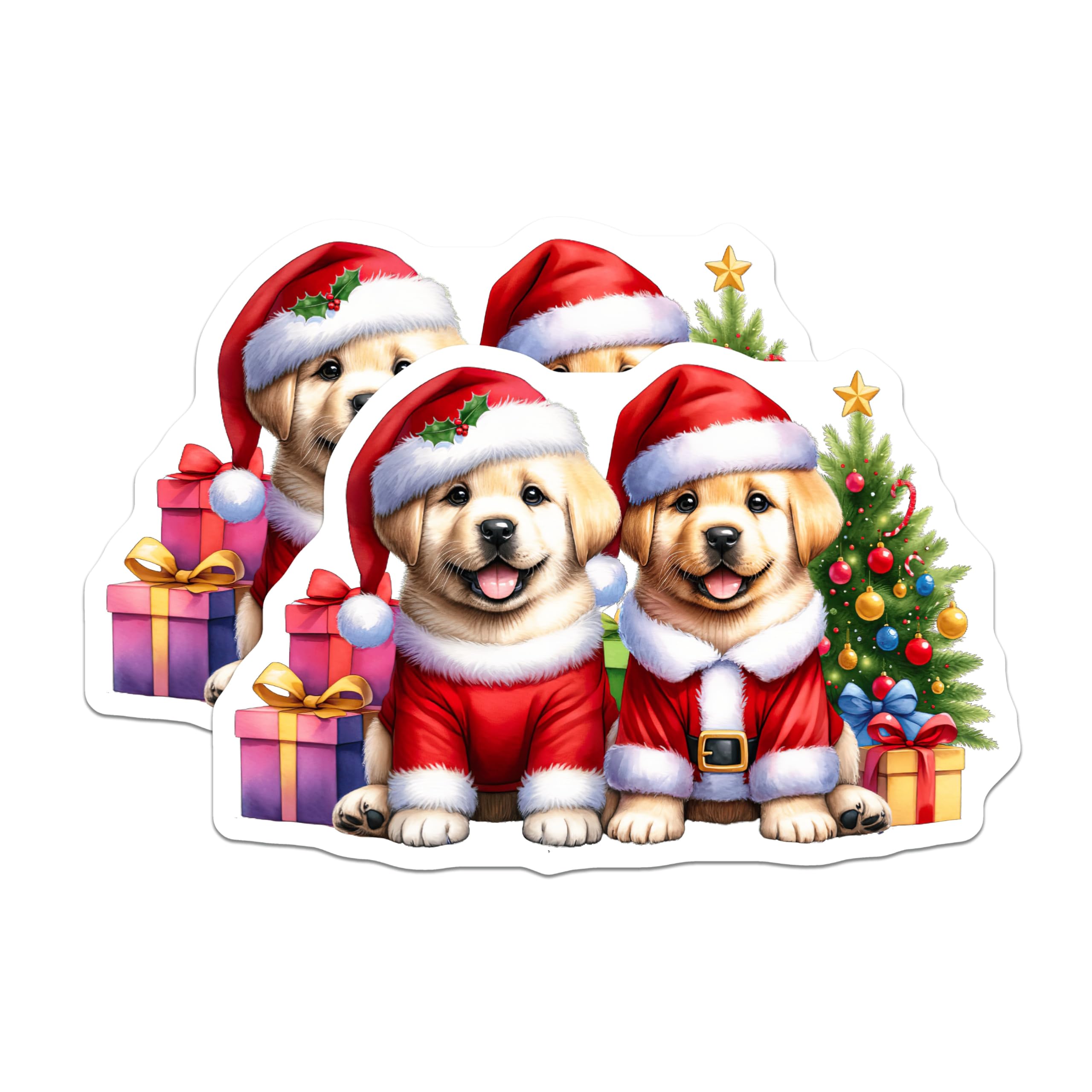 (2 Pack) Charming Christmas Puppies Magnets - Santa Golden Retriever Holiday Decor - Adorable Winter Fridge Embellishment - 5 Inches On Longest Side - Thick Durable Magnet - Made in USA - MAG23413