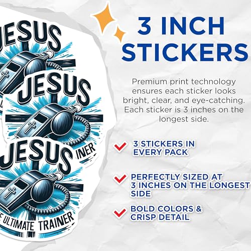 (3 Pack) Jesus Decals - The Ultimate Trainer - Christian Laptop Decals - 3 Inches On Longest Side - Easy Peel & Apply - Made in USA - 3MCS8400