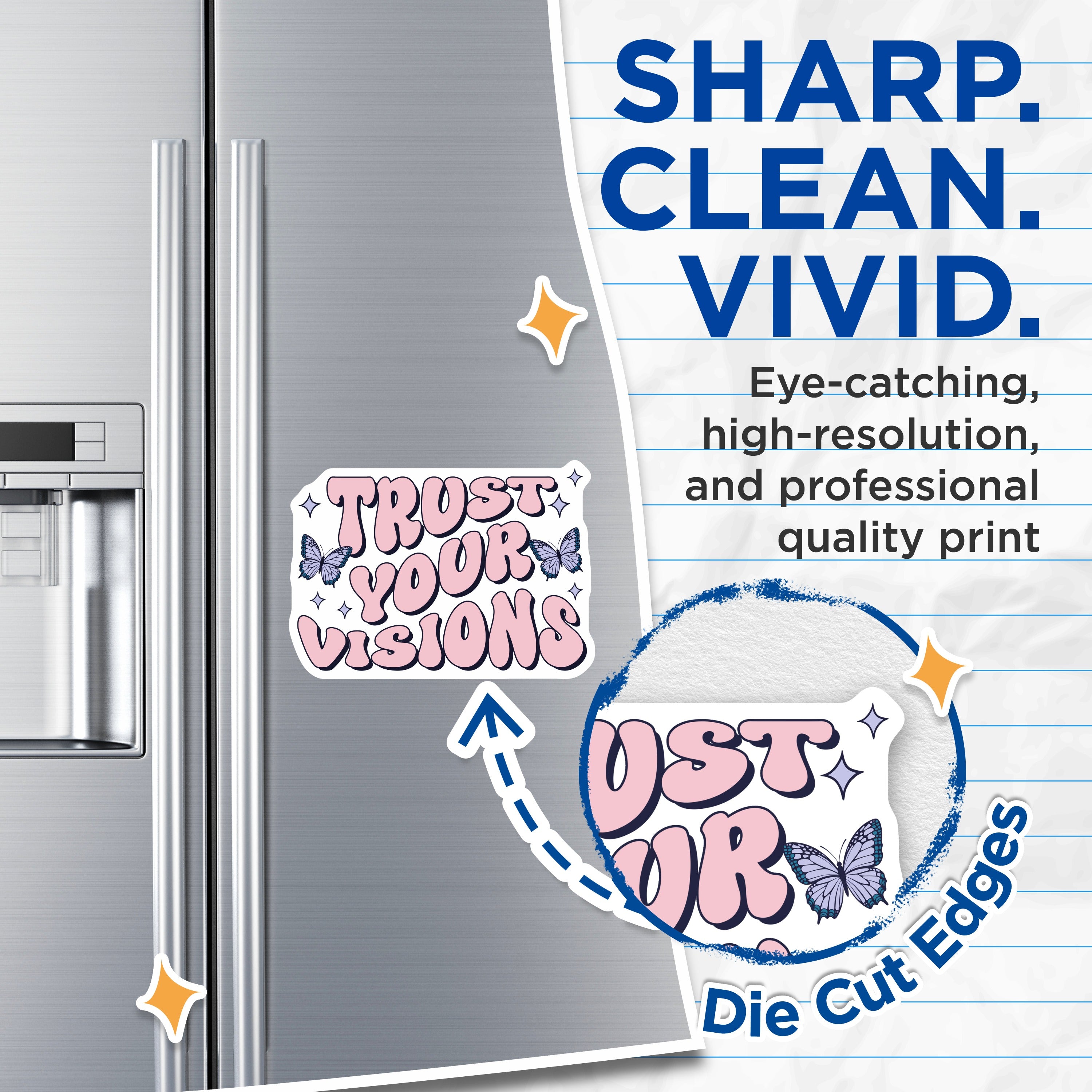 (2 Pack) Trust Your Visions Magnets - Retro Affirmation Decor - Y2K Butterfly Aesthetic Inspirational Quote Fridge - 5 Inches On Longest Side - Thick Durable Magnet - Made in USA - MAG39800