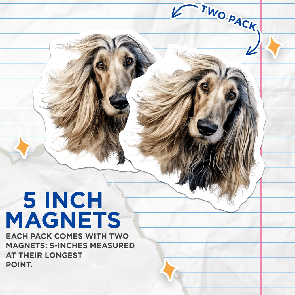 (2 Pack) Afghan Hound Dog Magnets - Elegant Pet Portrait - Dog Lover Home Decor - 5 Inches On Longest Side - Thick Durable Magnet - Made in USA - MAG27689