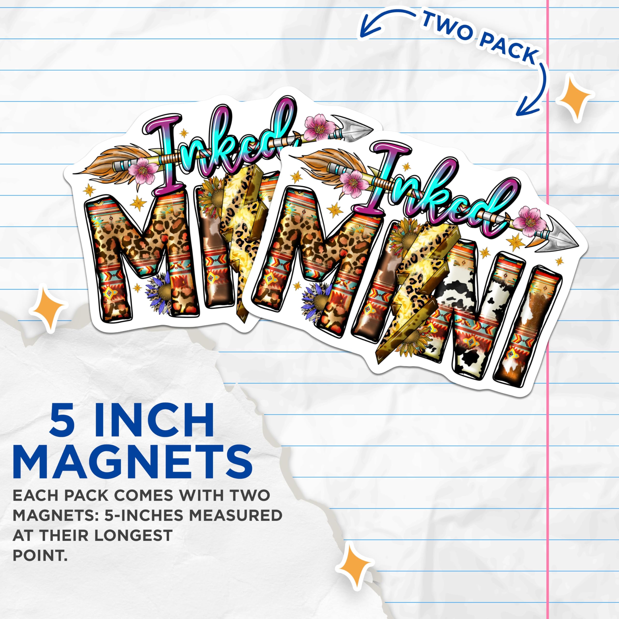 (2 Pack) Inked Mini Magnets - Western Boho Mama - Animal Print Decor - Cowgirl Style Accessory - 5 Inches On Longest Side - Thick Durable Magnet - Made in USA - MAG29024