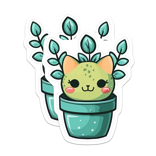 (2 Pack) Cute Cat Plant Magnets - Quirky Fridge - Adorable Kitchen Accessories - Home Organization - 5" On Longest Side - for Cars, Fridges, Toolboxes - Made in USA - MAG4270