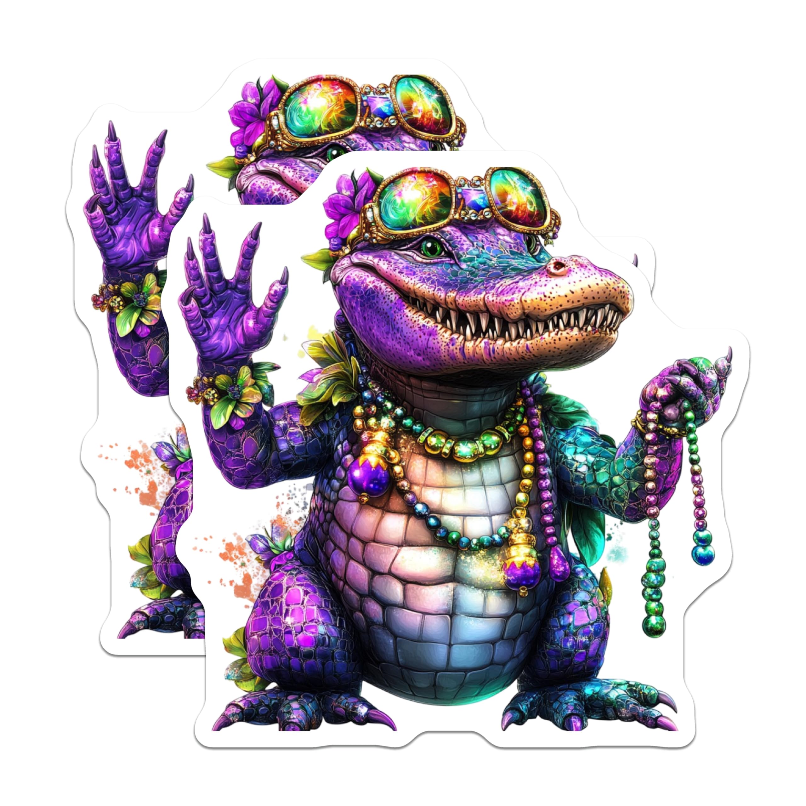 (2 Pack) Mardi Gras Alligator Magnets - Party Gator Magnet - Fridge Magnets - 5" On Longest Side - Premium Magnet - for Cars, Refrigerators, Toolboxes, Lockers - Made in USA - MAG14592