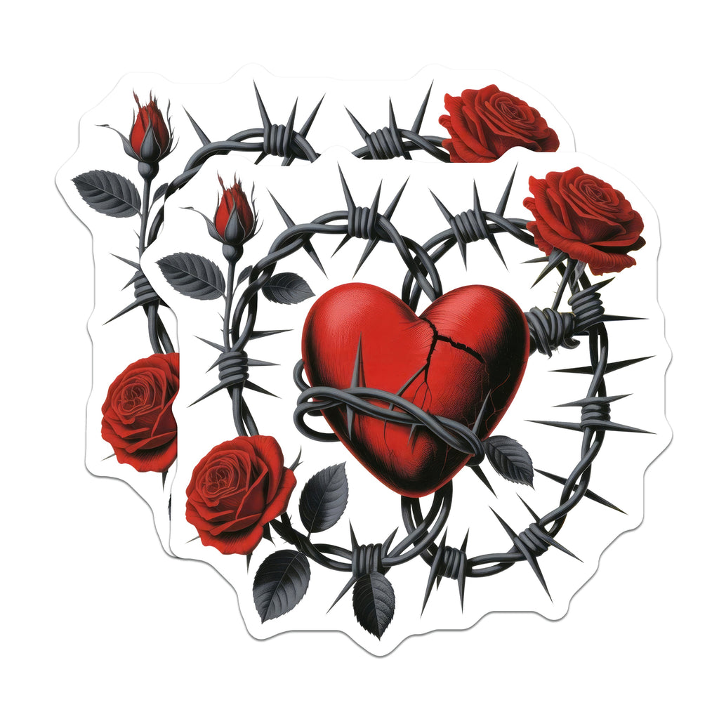 (2 Pack) Broken Heart Barbed Wire Rose Magnets - Gothic Love Symbol - Edgy Romantic Decor - 5 Inches On Longest Side - Thick Durable Magnet - Made in USA - MAG38104