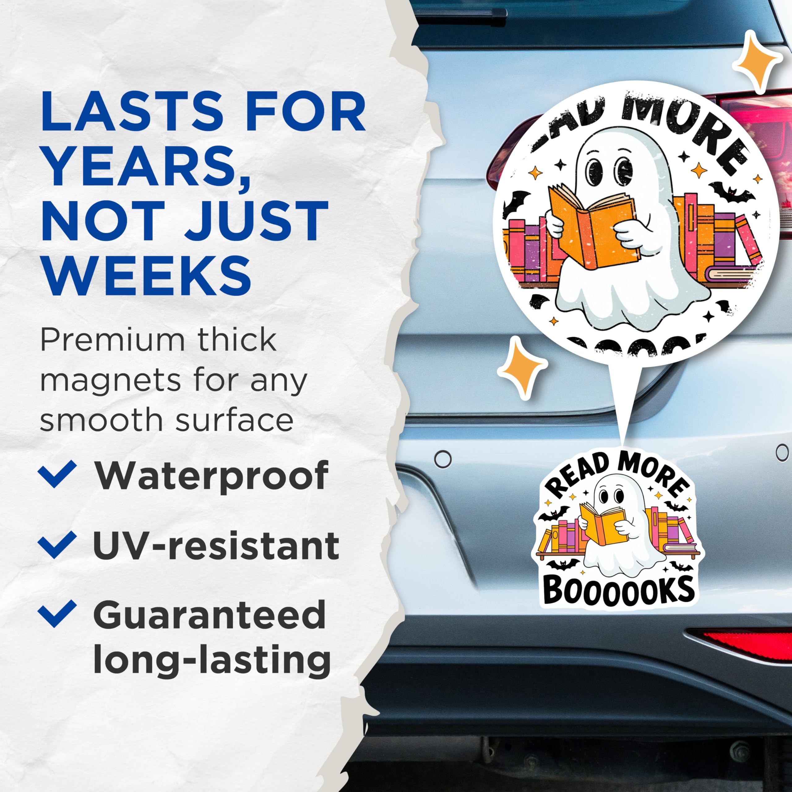 (2 Pack) Ghost Reading Books Magnets - Halloween Bookworm Decor - Spooky Literary Reader - Cute Ectoplasm Library Enthusiast - 5 Inches On Longest Side - Thick Durable Magnet - Made in USA - MAG19395
