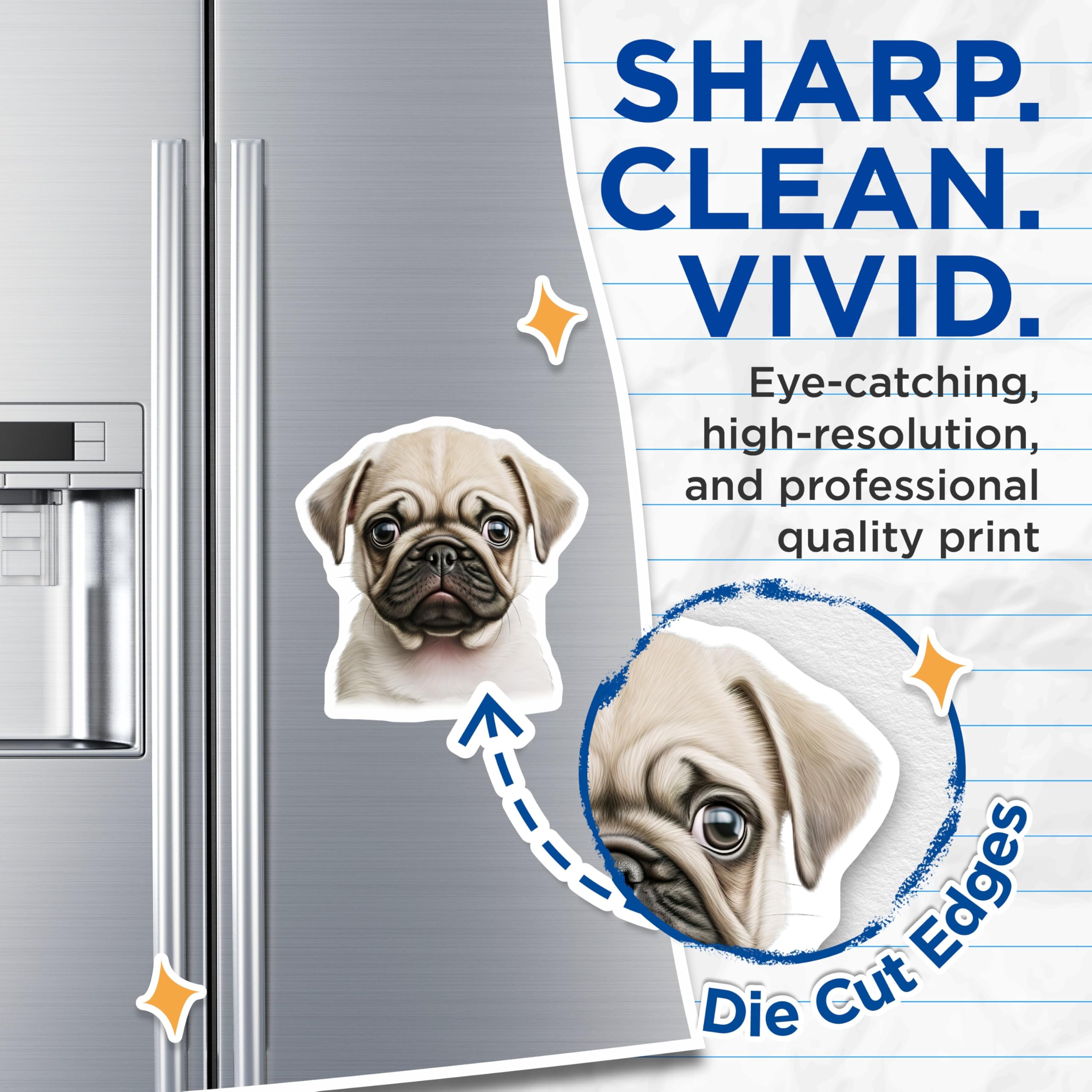 (2 Pack) Cute Pug Puppy Magnets - Dog Lover Decor - Pet Parent Refrigerator Art - 5 Inches On Longest Side - Thick Durable Magnet - Made in USA - MAG27439