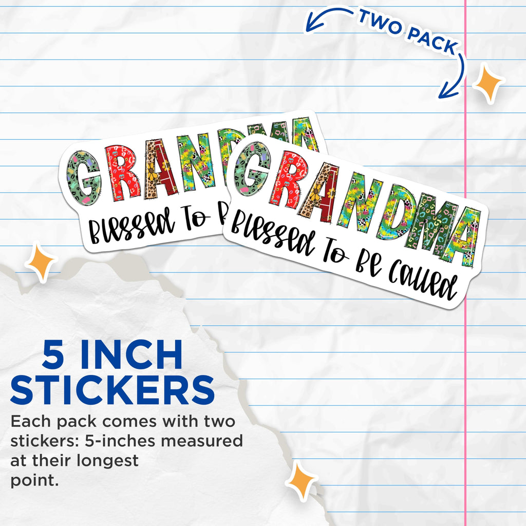 (2 Pack) Grandma Stickers - Blessed Grandma Decals - Colorful Grandma Sayings - 5" On Longest Side - Sticks to Smooth Flat Surfaces - Made in USA - BMCS14958