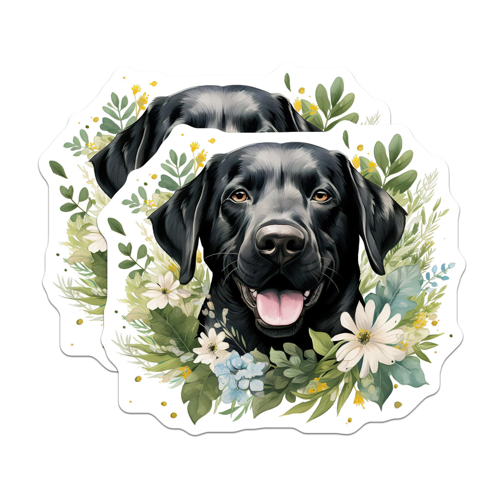 (2 Pack) Black Labrador Magnets - Floral Dog Lover Decor - Pet Portrait Refrigerator Accent - 5 Inches On Longest Side - Thick Durable Magnet - Made in USA - MAG26469