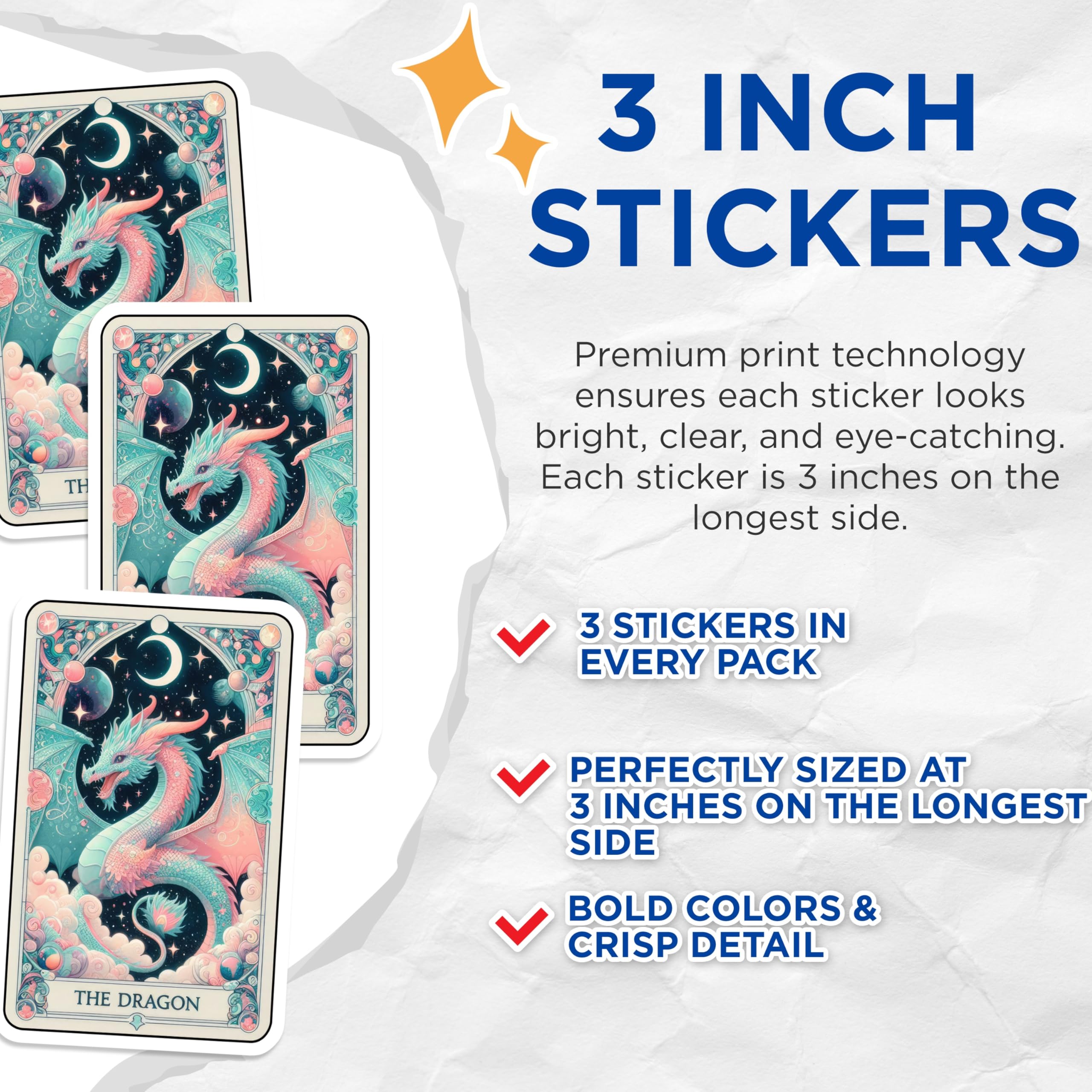 (3 Pack) Dragon Tarot Decals - Mystical Art Stickers - Laptop Decals - 3 Inches On Longest Side - Easy Peel & Apply - Made in USA - 3MCS4159