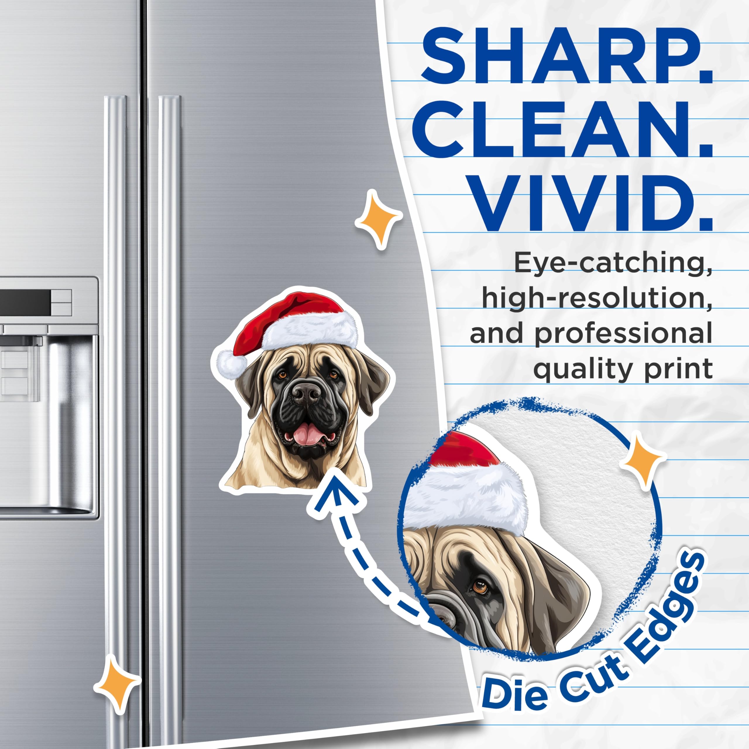 (2 Pack) English Mastiff Magnets - Santa Hat Dog Decor - Holiday Christmas Fridge Accents - Festive Pet Kennel Magnet - 5 Inches On Longest Side - Thick Durable Magnet - Made in USA - MAG29108