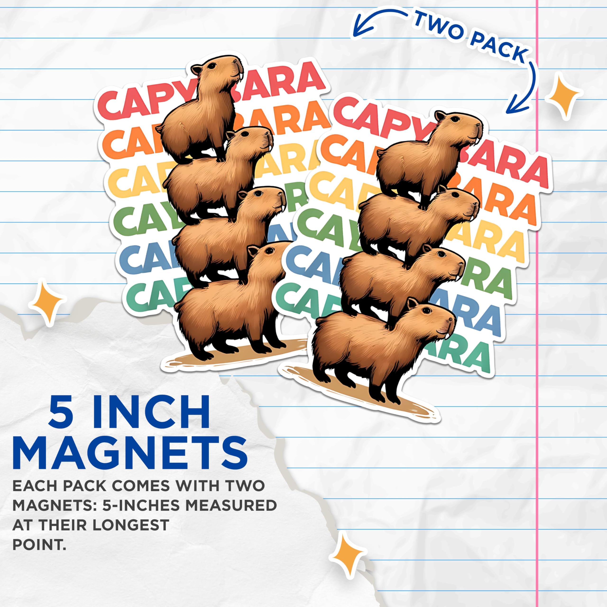 (2 Pack) Capybara Stack Magnets - Cute Animal Magnets - Vibrant Capybara Art Magnets- 5" On Longest Side - for Fridges, Toolboxes, Cars - Made in USA - MAG2659