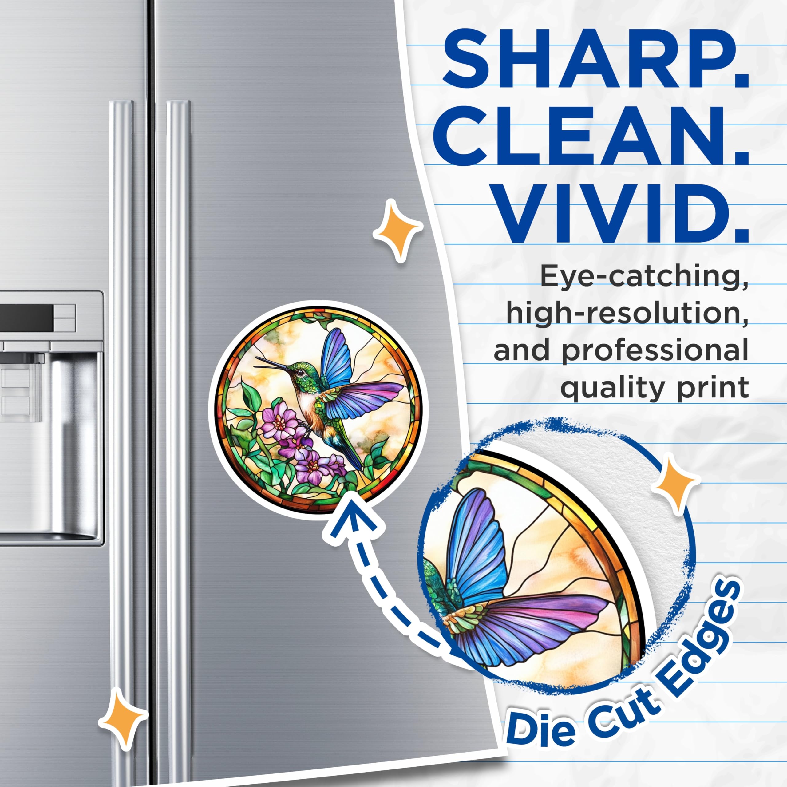 (2 Pack) Hummingbird Magnets - Faux Stained Glass Art - Nature Lover Decor - Vibrant Bird Fridge Accents - 5 Inches On Longest Side - Thick Durable Magnet - Made in USA - MAG26507