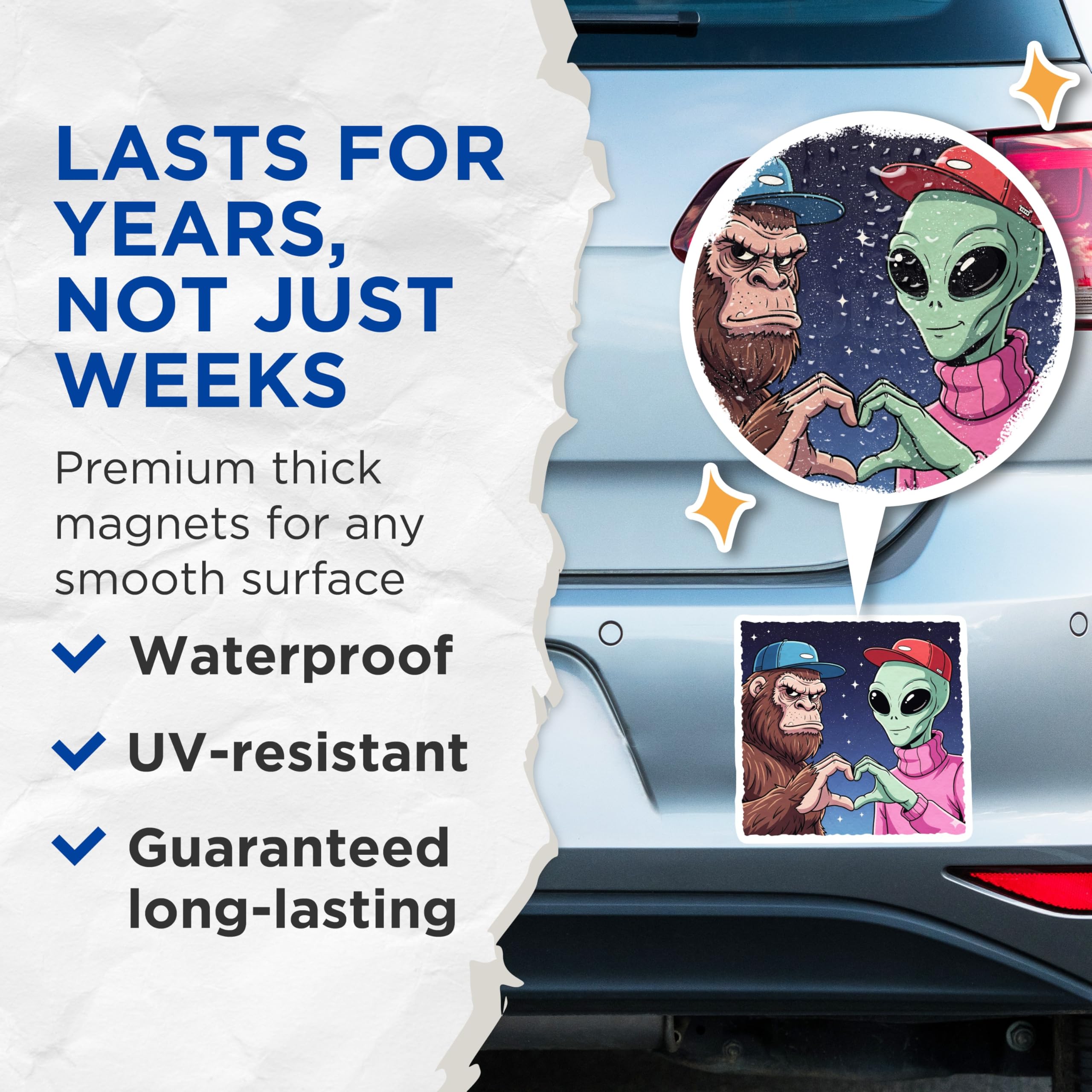 (2 Pack) Bigfoot Alien Magnets - Heart Hands - Funny Fridge Magnets - 5" On Longest Side - Premium Magnet - for Cars, Refrigerators, Toolboxes, Lockers - Made in USA - MAG15610