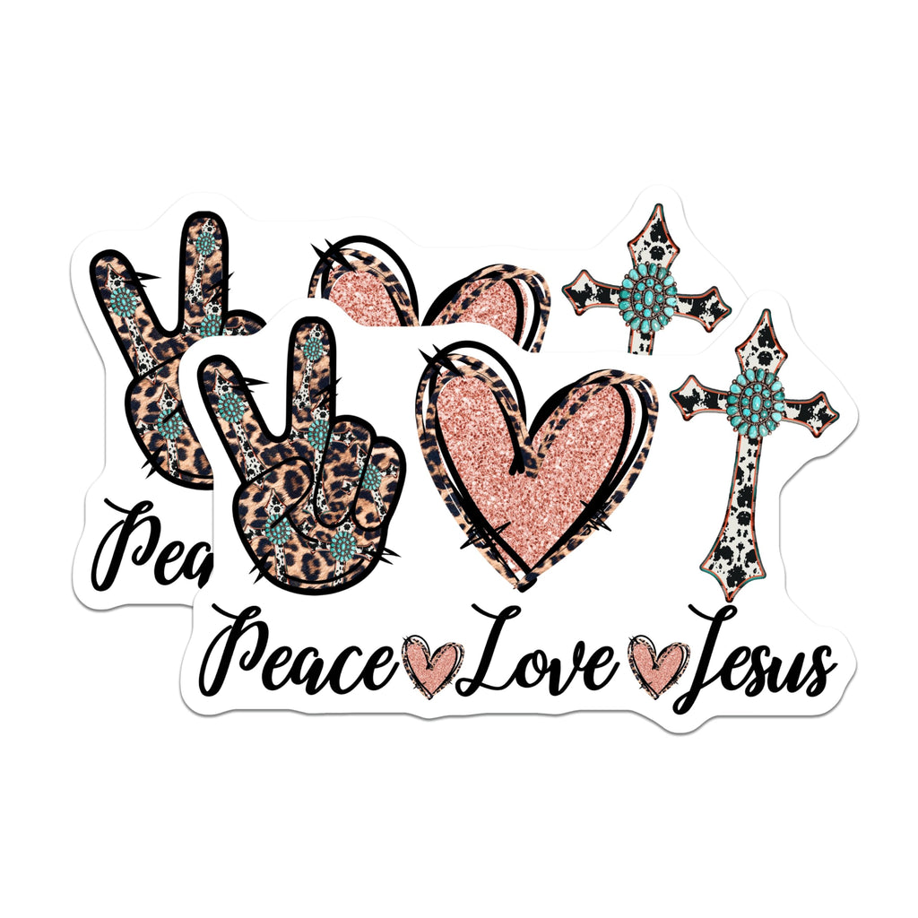 (2 Pack) Peace Love Jesus Magnets - Western Faith Accents - Turquoise Leopard Design - 5 Inches On Longest Side - Thick Durable Magnet - Made in USA - MAG28112