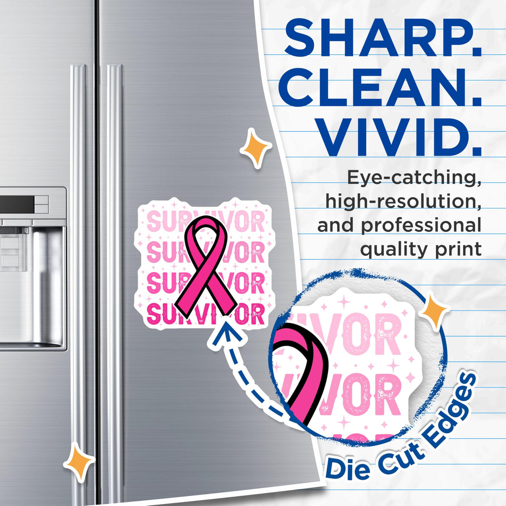 (2 Pack) Survivor Ribbon Magnets - Breast Cancer Awareness - Pink Ribbon Magnet - 5" On Longest Side - Premium Magnet - for Cars, Refrigerators, Toolboxes, Lockers - Made in USA - MAG16880