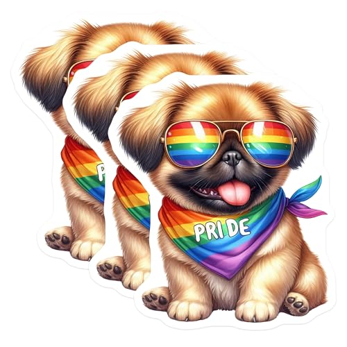 (3 Pack) Pride Dog Decals - Gay Dog Stickers - Rainbow Puppy Decal- 3 Inches On Longest Side - Easy Peel & Apply - Made in USA - 3MCS5828
