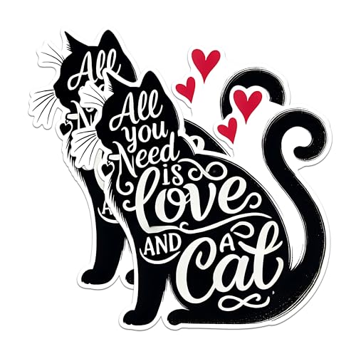 (2 Pack) Cat Lover Quote Magnets - All You Need is Love Magnets - Heart Cat Silhouette Magnets- 5" On Longest Side - for Fridges, Toolboxes, Cars - Made in USA - MAG2804