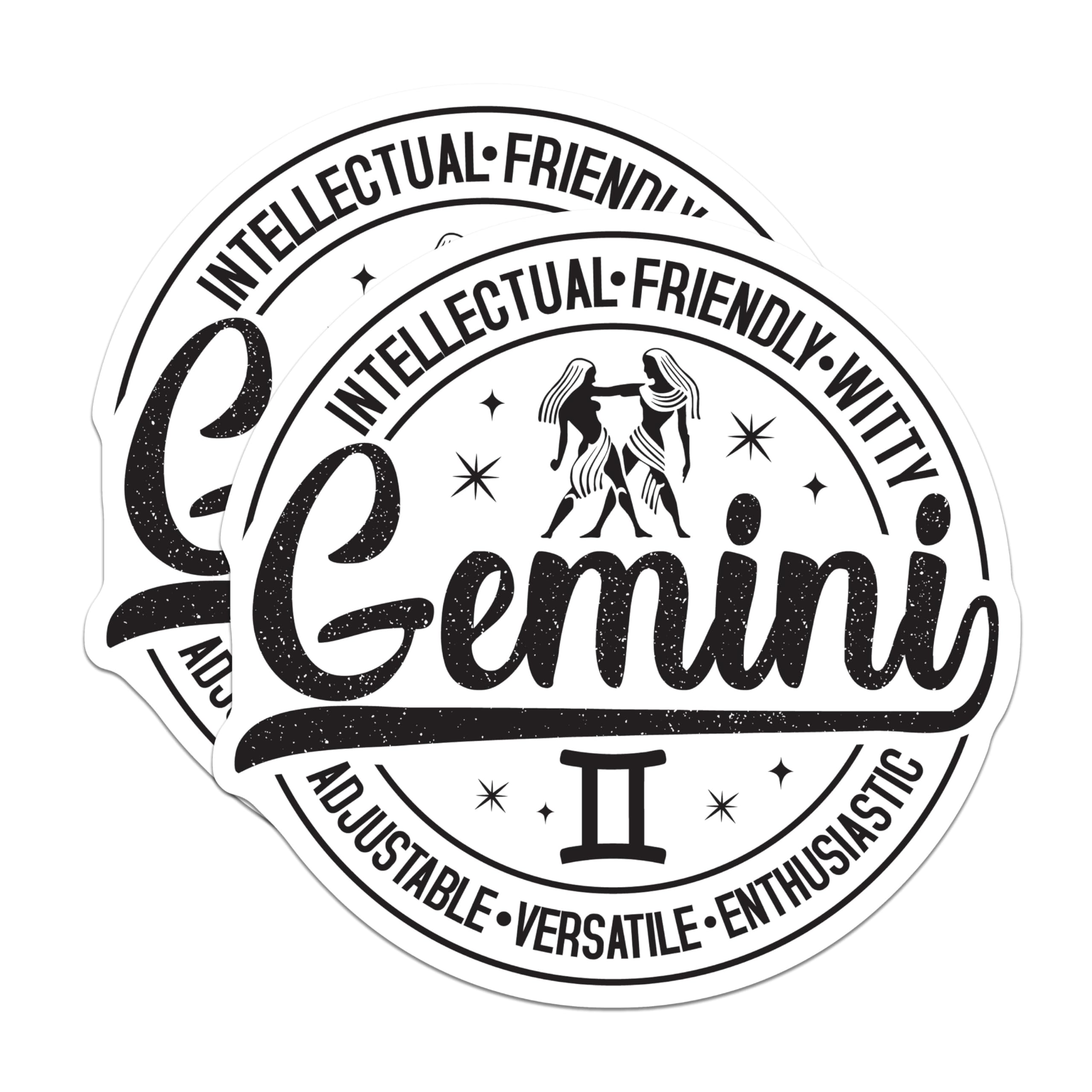 (2 Pack) Gemini Zodiac Stickers - Astrology Sign Stickers - Horoscope Decal - Zodiac Sign Art - 5" On Longest Side - Sticks to Smooth Flat Surfaces - Made in USA - BMCS5050