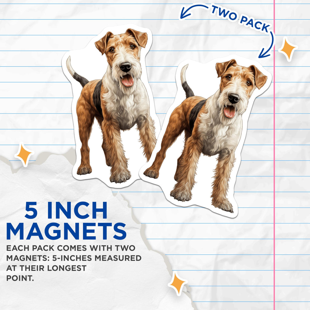 (2 Pack) Wire Fox Terrier Magnets - Dog Lover Decor - Pet Owner Display - Terrier Breed Art - Animal Magnet - Dog Portrait - 5 Inches On Longest Side - Thick Durable Magnet - Made in USA - MAG26575