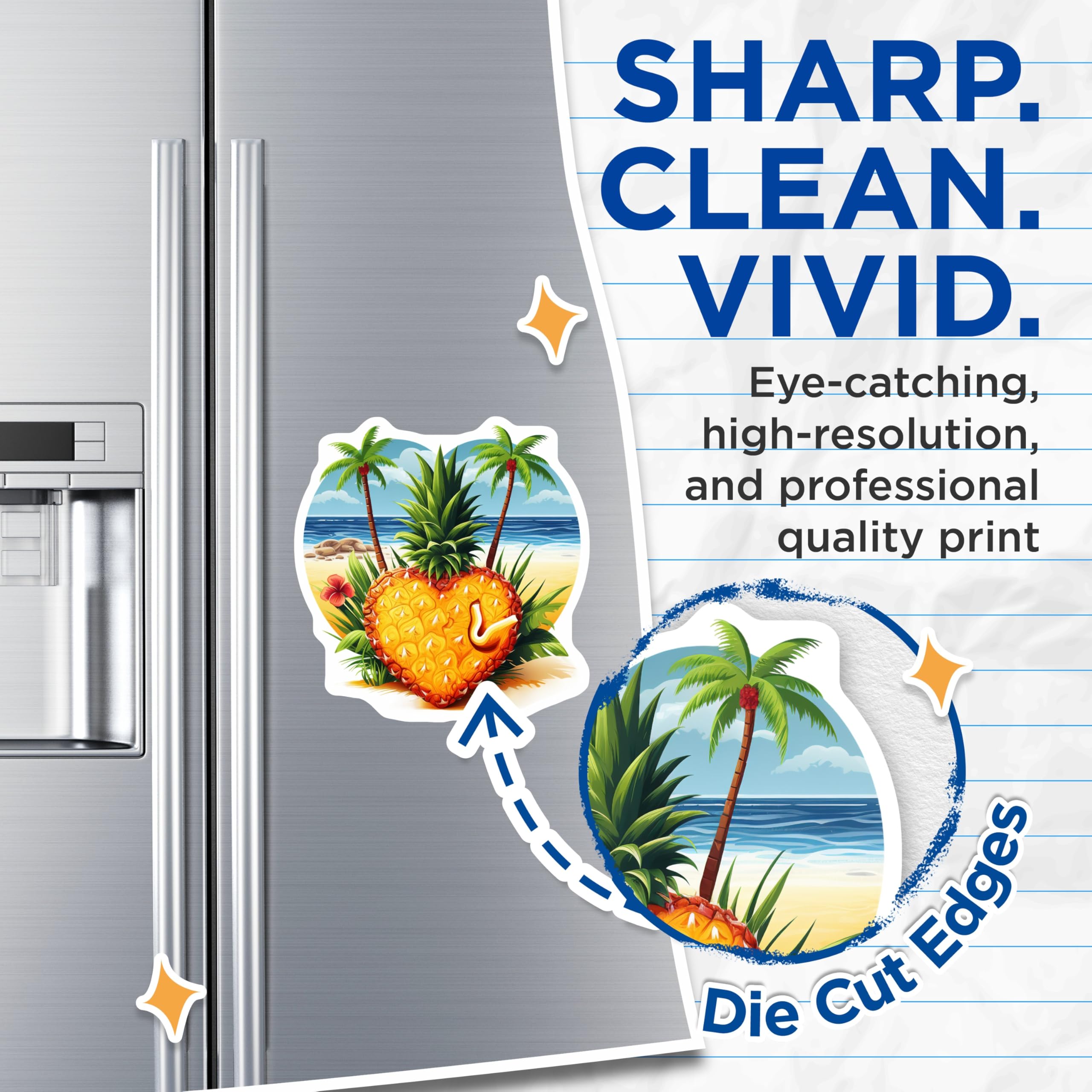 (2 Pack) Heart Pineapple Magnets - Tropical Beach Scene - Summer Fridge Decor - 5 Inches On Longest Side - Thick Durable Magnet - Made in USA - MAG19634