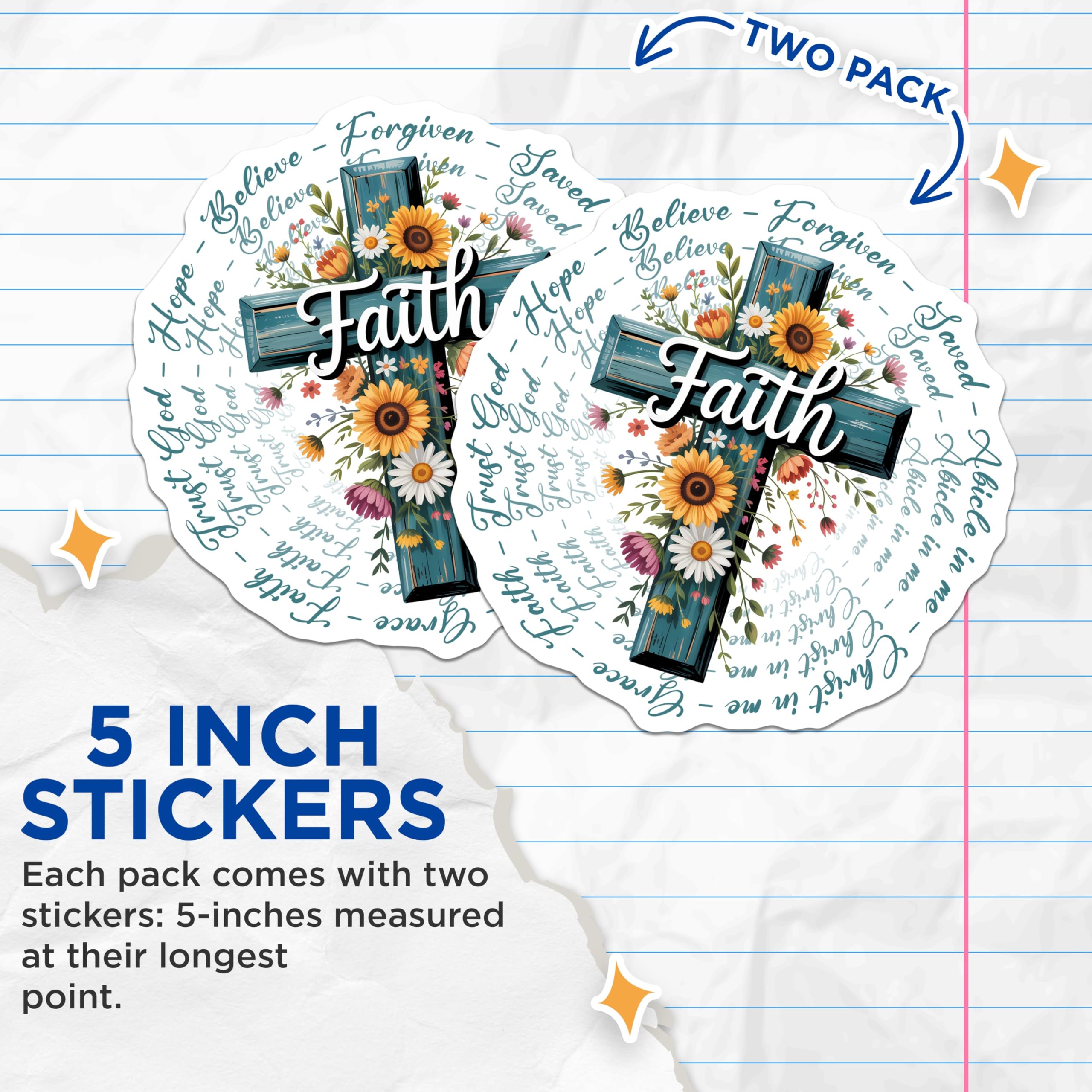(2 Pack) Faith Stickers - Christian Stickers - Religious Stickers- 5" On Longest Side - Sticks to Smooth Flat Surfaces - Made in USA - BMCS16526