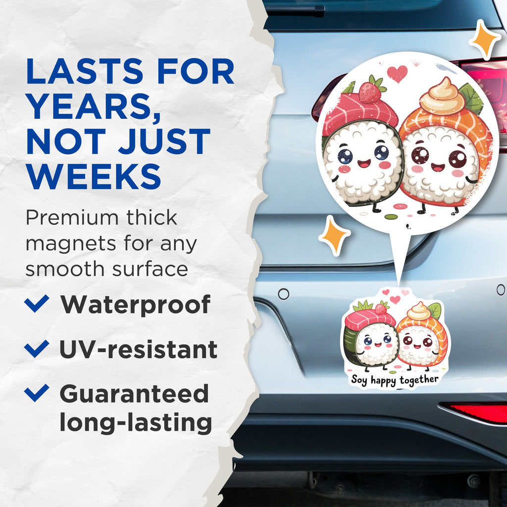 (2 Pack) Cute Sushi Magnets - Funny Foodie Decor - Valentine Couple Present - 5 Inches On Longest Side - Thick Durable Magnet - Made in USA - MAG37002