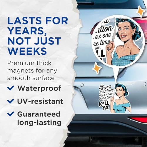 (2 Pack) Funny Retro Magnets - Humorous Ex Quotes Magnets - Sassy Pop Art Magnets- 5" On Longest Side - for Fridges, Toolboxes, Cars - Made in USA - MAG2585