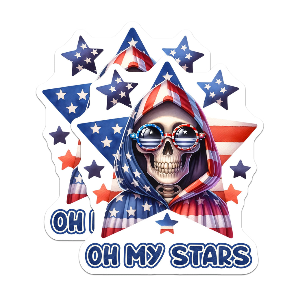 (2 Pack) Oh My Stars Skeleton Magnets - Patriotic Skeleton Decor - 5" On Longest Side - for Cars, Fridges, Toolboxes - Made in USA - MAG7923