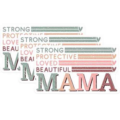 (3 Pack) Mama Decals - Strong Protective Loved - Laptop Decal- 3 Inches On Longest Side - Easy Peel & Apply - Made in USA - 3MCS5915
