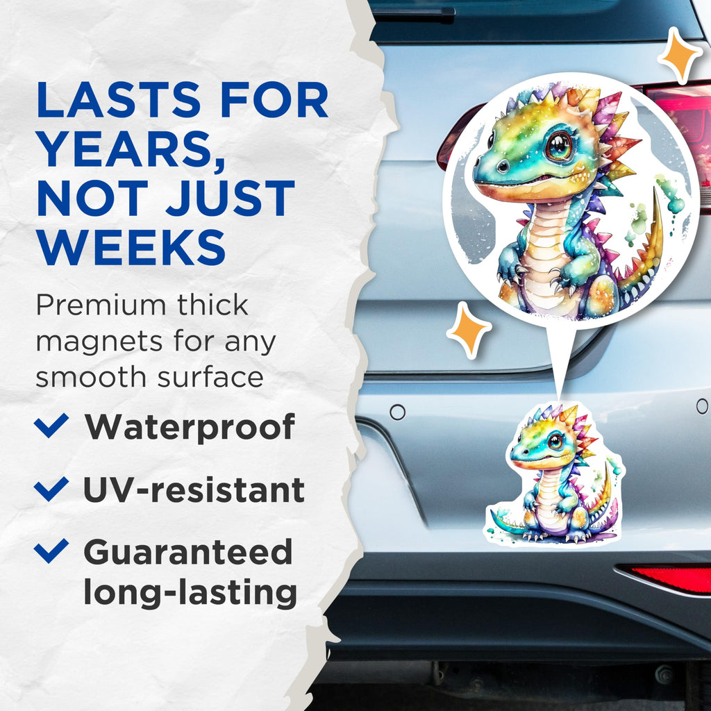 (2 Pack) Cute Dragon Magnets - Rainbow Dragon Decor - Fantasy Creature Magnets - 5" On Longest Side - Premium Magnet - for Cars, Refrigerators, Toolboxes, Lockers - Made in USA - MAG16053