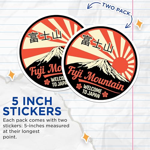 (2 Pack) Fuji Mountain Stickers - Japan Travel Stickers - Welcome to Japan Stickers - 5" On Longest Side - Sticks to Smooth Flat Surfaces - Made in USA - BMCS6078