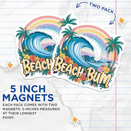 (2 Pack) Tropical Wave Decor Magnet - Colorful Surf Vibes - 5" On Longest Side - Sticks to Smooth Flat Surfaces - Made in USA - MAG9591