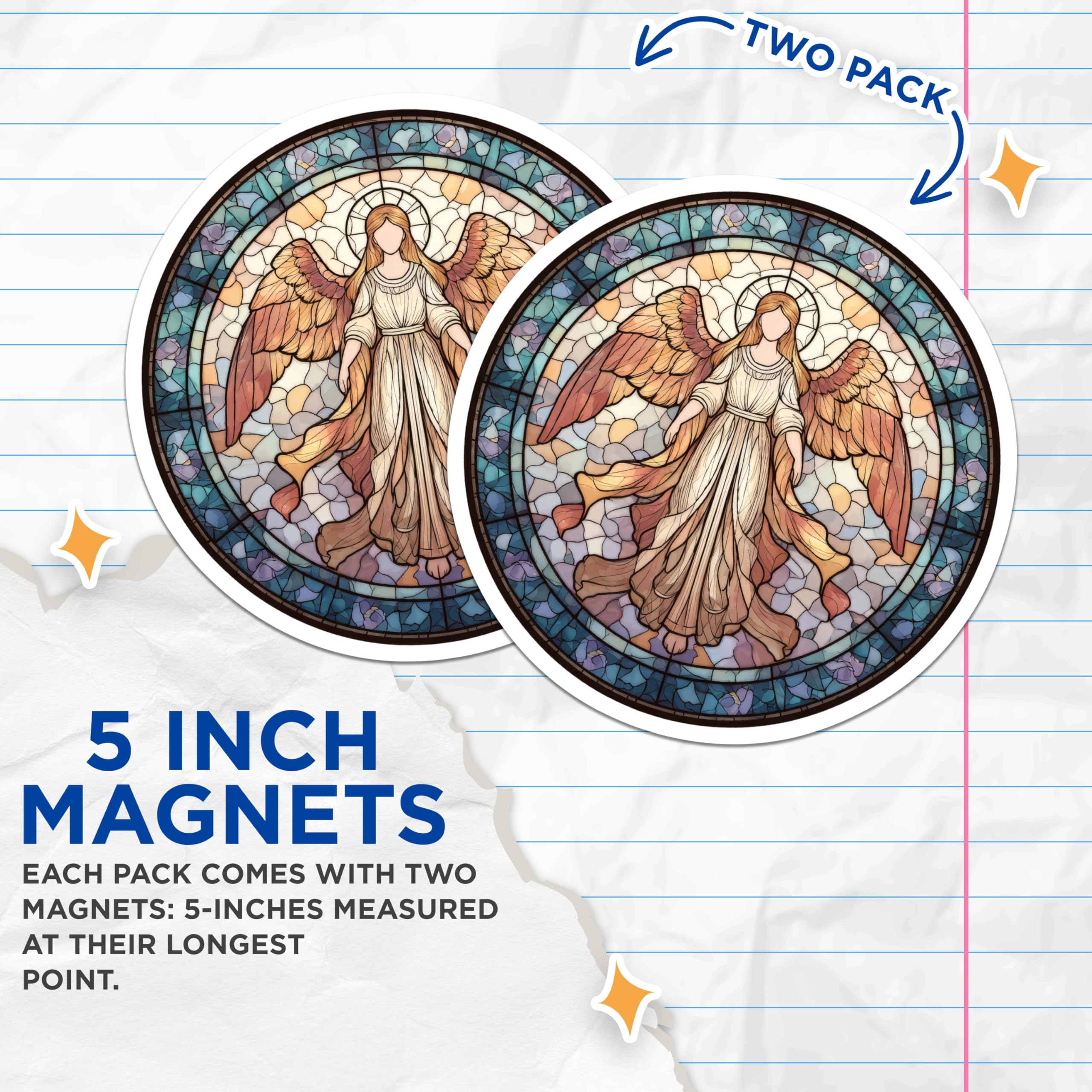(2 Pack) Angel Magnets - Stained Glass Art - Religious Home Decor - 5" On Longest Side - Premium Magnet - for Cars, Refrigerators, Toolboxes, Lockers - Made in USA - MAG15218